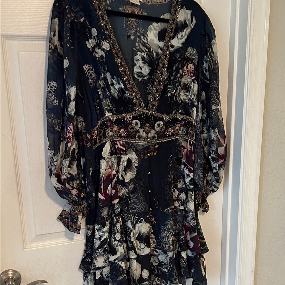 Camilla Jewel-Embellished Blue and Gray Dress